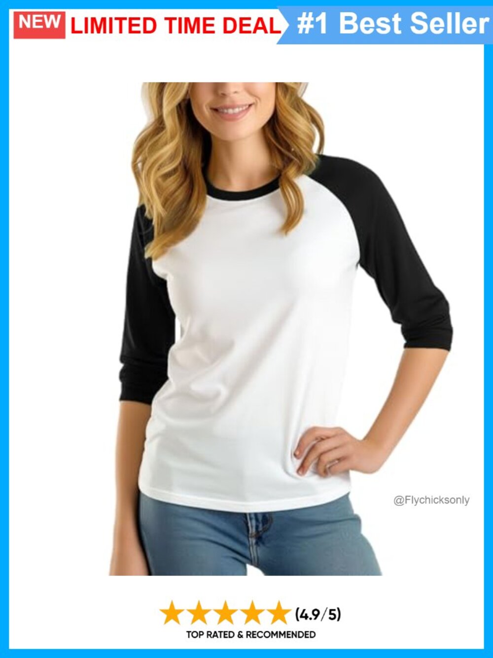 Womens 3/4 Sleeve Raglan Baseball Shirt Color Block Casual Top